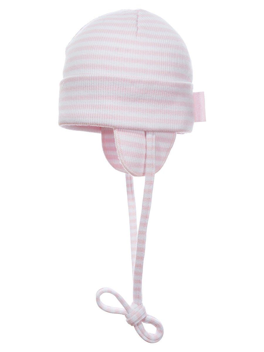Niemowlęca czapka wiązana w paski jasnoróżowa Doll r.37