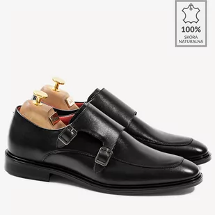 Eleganckie skórzane monki ze sprzączkami Bruce czarne - BRILU - Półbuty męskie - miniaturka - grafika 1