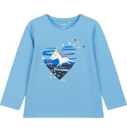 Bluzki dla dziewczynek - T-shirt z długim rękawem dla dziewczynki, z jednorożcem, błękitny 3-8 lat - miniaturka - grafika 1