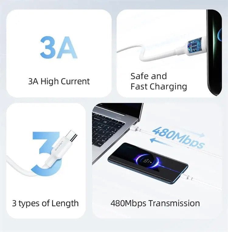 Kabel USAMS US-SJ603 U84 3A USB-C do USB-A 3m biały