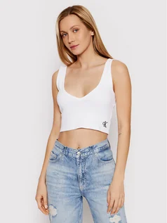 Koszulki i topy damskie - Calvin Klein Jeans Top J20J218334 Biały Slim Fit - grafika 1