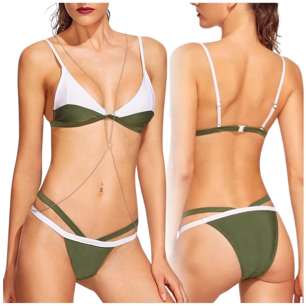 Seksowny Strój Kąpielowy Dwuczęściowy Bikini, Stringi Do Opalania, Rozmiar L