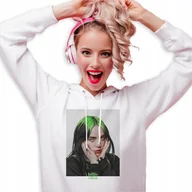 Bluzy damskie - Bluza Z Kapturem Damska Biała Dla Fana Na Koncert Billie Eilish Wzory - S - miniaturka - grafika 1