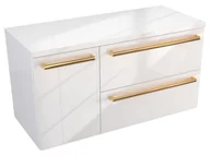 Szafki łazienkowe - Szafka Wisząca Z Blatem ATH 90 cm D Prawa - Biały Wysoki Połysk - Uchwyty Złote Polerowane - miniaturka - grafika 1