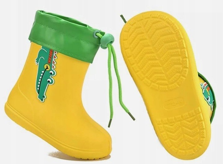 Kalosze Dziecięce Żółte Motyw Krokodyla Wsuwane 24 Ż7A