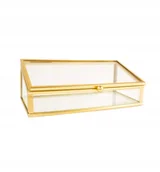 Pudełka i szkatułki - Szklana złota szkatułka na obrączki biżuterię elegancka zamykana - miniaturka - grafika 1