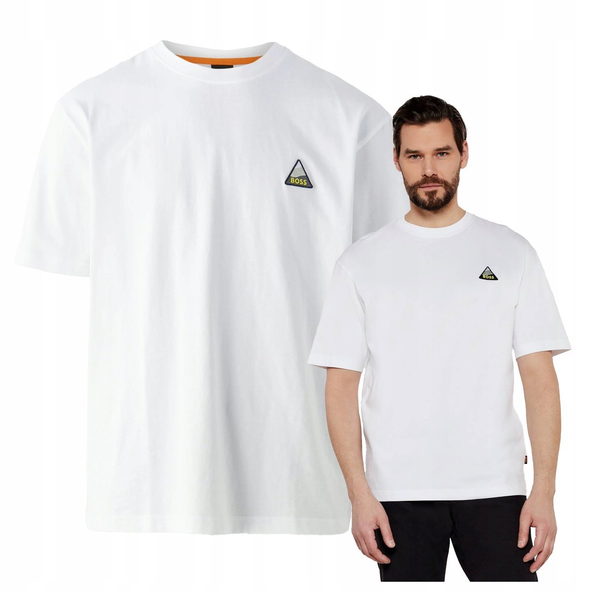 HUGO BOSS T-shirt Męski Bawełniany Biała Koszulka Oversize Małe Logo r.XL