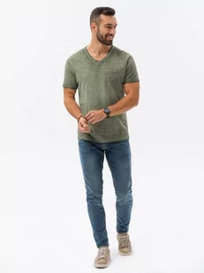 T-shirt męski z kieszonką - oliwkowy melanż V9 S1388 - Koszulki męskie - miniaturka - grafika 4