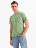 Koszulki męskie - Męski bawełniany t-shirt z nadrukiem i okrągłym dekoltem zielony V4 OM-TSFP-0186 S - miniaturka - grafika 1
