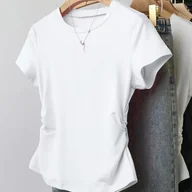 Bluzki damskie - TEMU Kobieca Seksowna Koszulka Slim Fit - Elastyczna Bluzka na Co Dzień i Wieczór, Minimalistyczny Chic Okrągły Dekolt, Nieprześwitujący Materiał do - miniaturka - grafika 1