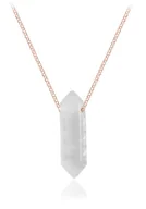 Łańcuszki - Srebrny naszyjnik łańcuszek z białym Kryształem Górskim - duży - rose gold - miniaturka - grafika 1