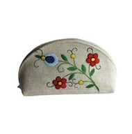 Kosmetyczki, organizery i kuferki - Lniana Kosmetyczka Folk - Haft Kaszubski Handmade - miniaturka - grafika 1