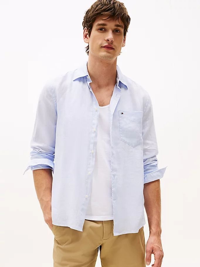 camicie uomo tommy hilfiger mw0mw39425 piece dye c10 breezy blue
