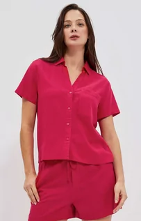 Koszule damskie - Lniana koszula damska z krótkim rękawem w kolorze różowym 4054, Kolor różowy, Rozmiar XS, Moodo - Primodo.com - grafika 1
