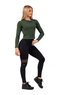 Koszulki sportowe damskie - Koszulka damska Nebbia  Organic Cotton Ribbed Long Sleeve Top 415 dark green XS - miniaturka - grafika 1