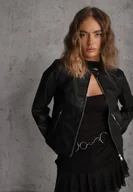 Kurtki damskie - Czarna Taliowana Kurtka Ramoneska o Klasycznym Fasonie Tessana - miniaturka - grafika 1