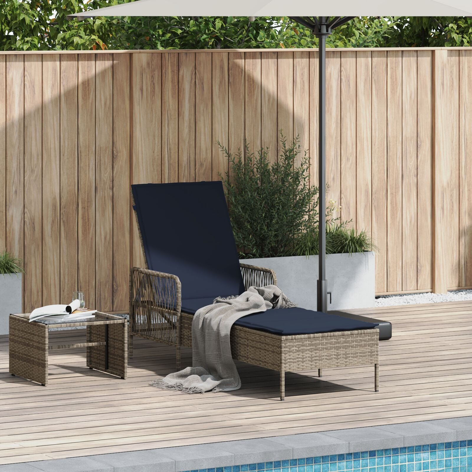 vidaXL Leżak Szary PE Rattan 157 x 55 x 92 cm Składany Leżak 365431