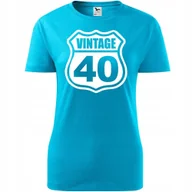 Koszulki i topy damskie - Damska Koszulka z Nadrukiem Vintage 40 na Prezent Urodzinowy dla Niej turkusowy XL - miniaturka - grafika 1
