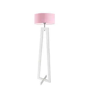 Biała lampa stojąca z drewna dziecięca BALI z różowym kloszem 40 cm - Lampy stojące - miniaturka - grafika 1