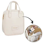 Kosmetyczki, organizery i kuferki - Kosmetyczka organizer na kosmetyki z rączką 17x7x19cm kremowa KS128B - miniaturka - grafika 1