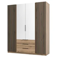 Szafy - Szafa z lamelami i lustrem KAJA EV/EV-BL 2LAM2LUS3S Dąb evoke, czarny - miniaturka - grafika 1