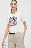 Koszulki sportowe damskie - Jack Wolfskin t-shirt bawełniany 10 kolor beżowy - miniaturka - grafika 1