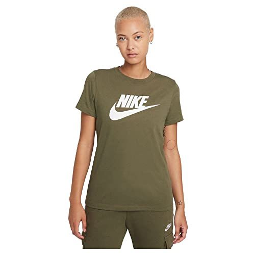 NIKE Damska koszulka Essential, Średnio oliwkowy/biały, XL