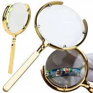 Lunety i akcesoria - Duża Metalowa Lupa RETRO (średnica 10,5cm), Szkło Powiększające (do 8x), Profesjonalne - ZŁOTA. - miniaturka - grafika 1