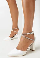 Czółenka - Białe Czółenka na Słupku z Paskiem w Cyrkonie Noalla - miniaturka - grafika 1