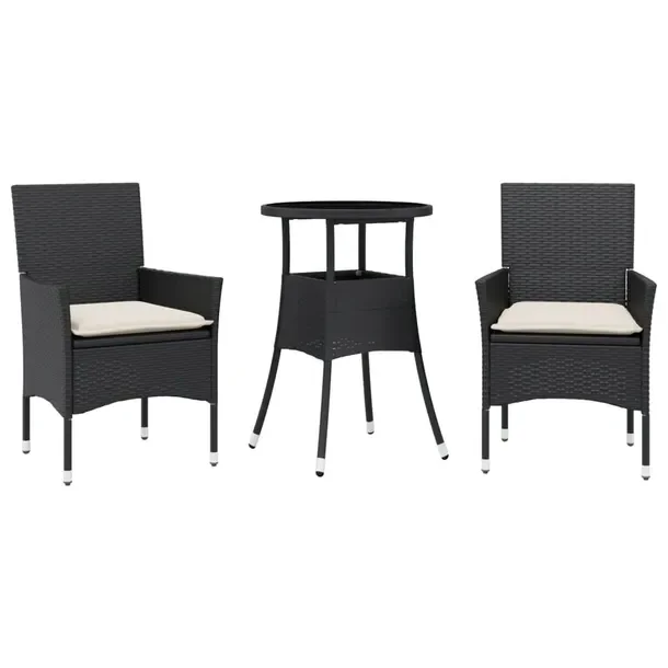 Zestaw mebli ogrodowych czarny rattan PE, stół 60x75 cm, krzesła 53x61x8