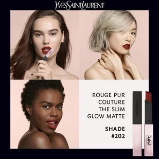 Yves Saint Laurent Rouge Pur Couture The Slim Glow Matte matowa szminka nawilżająca z połyskiem odcień 202 Insurgent Red 2 g - Szminki - miniaturka - grafika 2