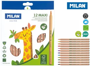 Milan Kredki Maxi trójkątne natural 12 kolorów 07226212FSC cena za 1szt. - Pozostałe akcesoria dla plastyków - miniaturka - grafika 1