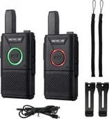 Krótkofalówki - Retevis RT618 krótkofalówka dla dzieci, mini radiotelefon ratunkowy bez licencji, 16-kanałowy zestaw radiowy PMR VOX Dual PTT, kabel USB do ładowania (1 para, czarny) - miniaturka - grafika 1