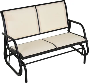 Outsunny Fotel bujany 2-osobowy Ławka ogrodowa Ławka ogrodowa Huśtawka Ławka parkowa Metalowe meble ogrodowe Czarny + beżowy 120 x 70 x 85 cm - Fotele i krzesła ogrodowe - miniaturka - grafika 1