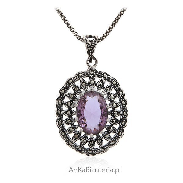 ankabizuteria.pl Zawieszka srebrna z markazytami i ametystową cyrkoni