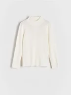 Swetry dla dziewczynek - Reserved - Prążkowany sweter z wiskozą - złamana biel - miniaturka - grafika 1