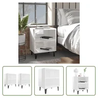 Szafki nocne - The Living Store Szafki nocne z metalowymi nogami 2 szt. Biały wysoki połysk 40x30x50 cm - miniaturka - grafika 1