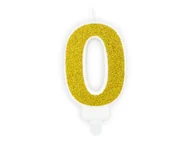 Urodziny dla dorosłych - PartyDeco Świeczka na tort "Cyfra 0", złota brokatowa, 7 cm SCU3-0-019B - miniaturka - grafika 1