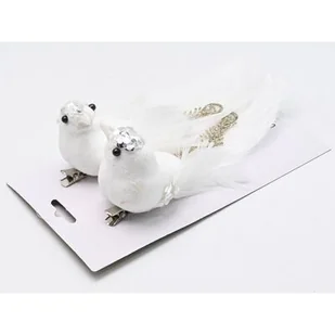 Ptaszek na klipsie 16 x 3,8 x 5 cm 2 sztuki biały - Ozdoby bożonarodzeniowe - miniaturka - grafika 1