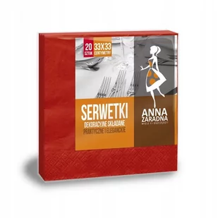 Anna Zaradna Serwetki trójwarstwowe składane 33x33cm 20 szt. czerwone czerwony ST-AZ-004058 - Folia, papier śniadaniowy, serwetki - miniaturka - grafika 2