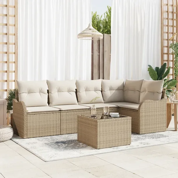 Zestaw Ogrodowy Sofa Narożna z Rattanu, Beżowy, 3 Sztuki
