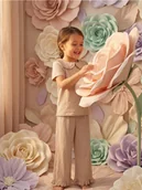 Piżamy dla dziewczynek - Sinsay - Bawełniana piżama dwuczęściowa z haftem w kształcie kokardy - beżowy - miniaturka - grafika 1