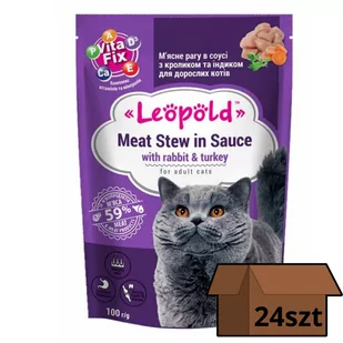 Leopold Gulasz w sosie z królikiem i indykiem dla kotów 24x100g - Mokra karma dla kotów - miniaturka - grafika 1
