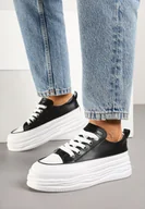 Trampki damskie - Czarno-Białe Streetwearowe Trampki na Tłoczonej Platformie Fellimi - miniaturka - grafika 1