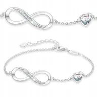 Bransoletki - Bransoletka Srebrna Białe Serce z Nieskończonością Kryształki SREBRO 925 - miniaturka - grafika 1
