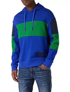 Armani Exchange Męska bluza z kapturem Color Block, Logo Patch, niebieski/zielony, XL - Bluzy męskie - miniaturka - grafika 1