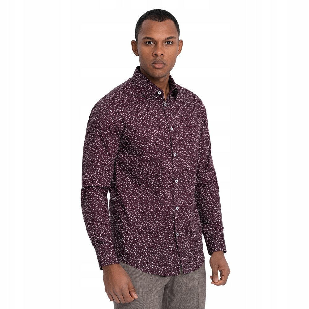 Koszula męska bawełniana we wzory SLIM FIT bordowa V5 OM-SHCS-0151 S