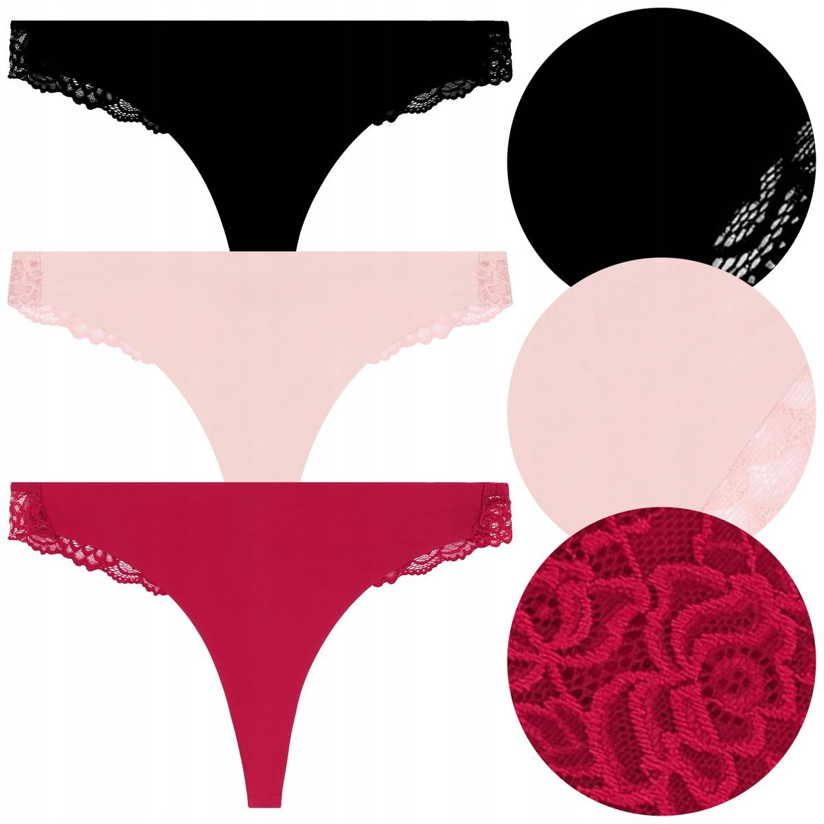 MAJTKI DAMSKIE Stringi z koronką Seksowne Kobiece MORAJ 3-Pak r. XL