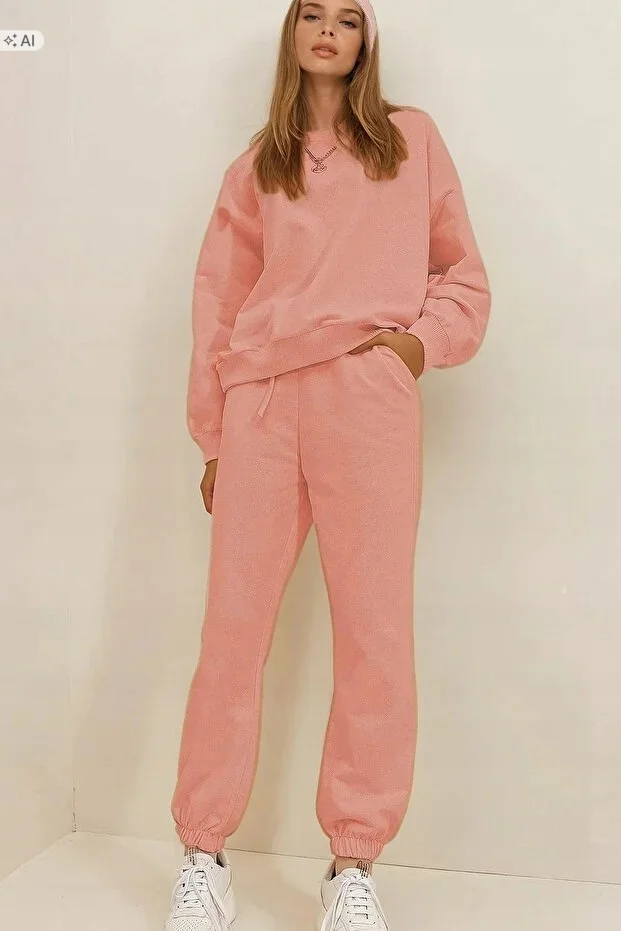 MIĘKKI PUDROWY DRES KOMPLET SPORTOWY OVERSIZE XL 5IA