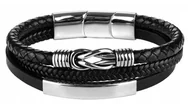 Bransolety męskie - Bransoletka Męska Czarna Ze Skóry Srebrna - miniaturka - grafika 1